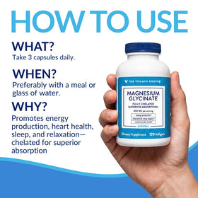 Étiquette de la bouteille de Magnésium Glycinate 400 mg de The Vitamin Shoppe