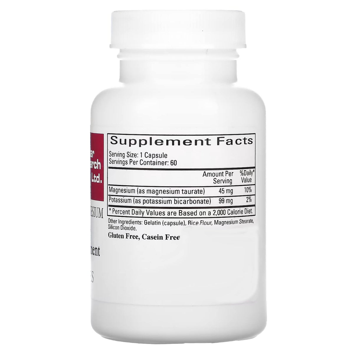 Étiquette de la bouteille de Magnésium-Potassium Taurate avec spécifications
