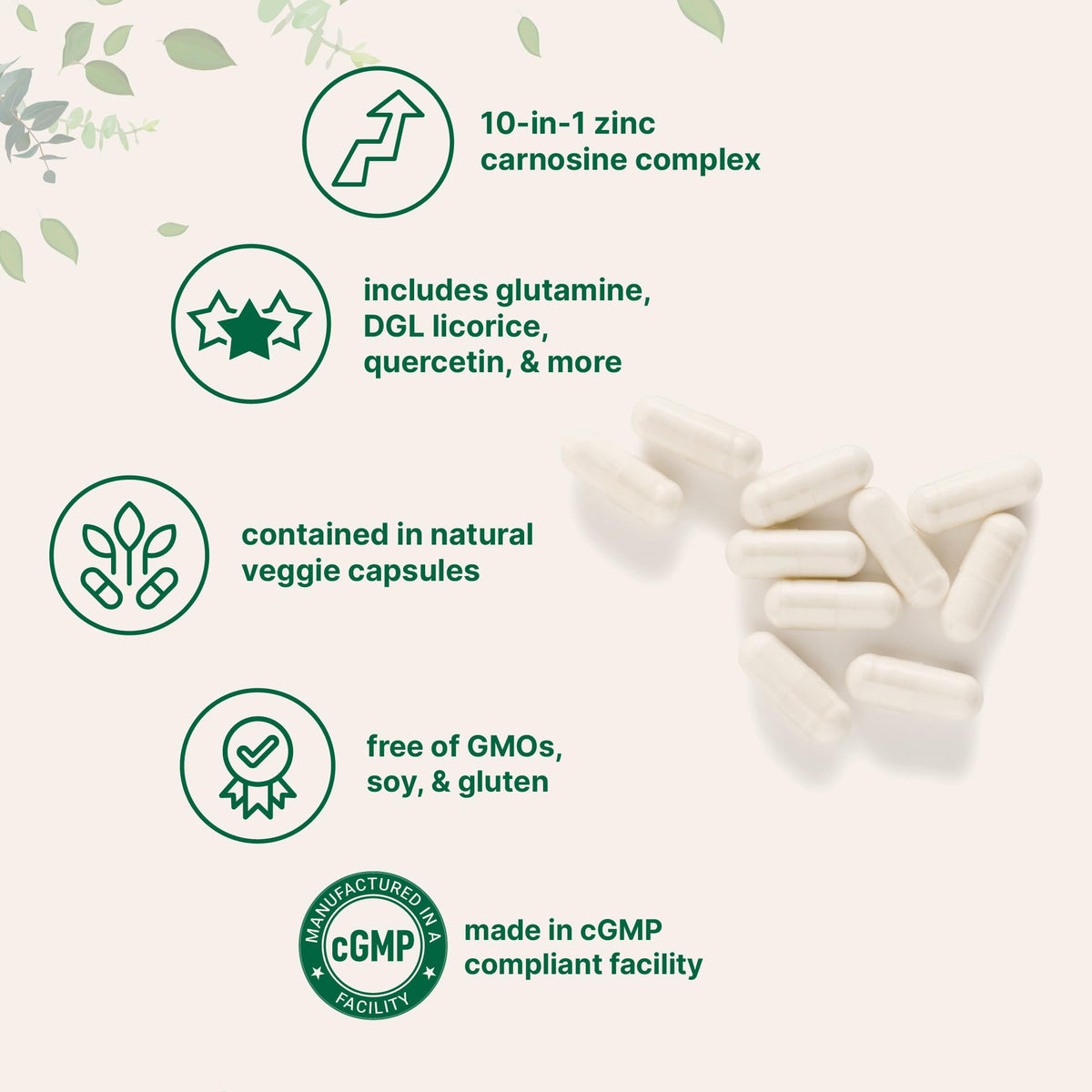 Étiquette de la bouteille de Micro Ingredients Complexe Carnosine Zinc 10-en-1