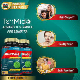 Étiquette de la bouteille de Moringa Tenmido avec informations