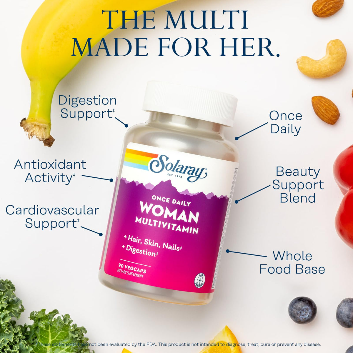Étiquette de la bouteille de Multivitamines Femme SOLARAY avec ingrédients