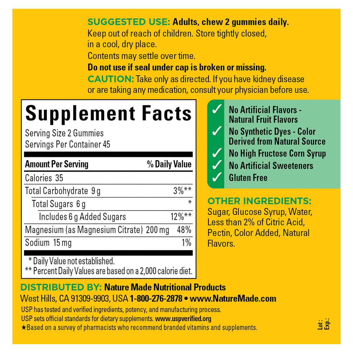 Étiquette de la bouteille de Nature Made Magnésium Citrate 200 mg