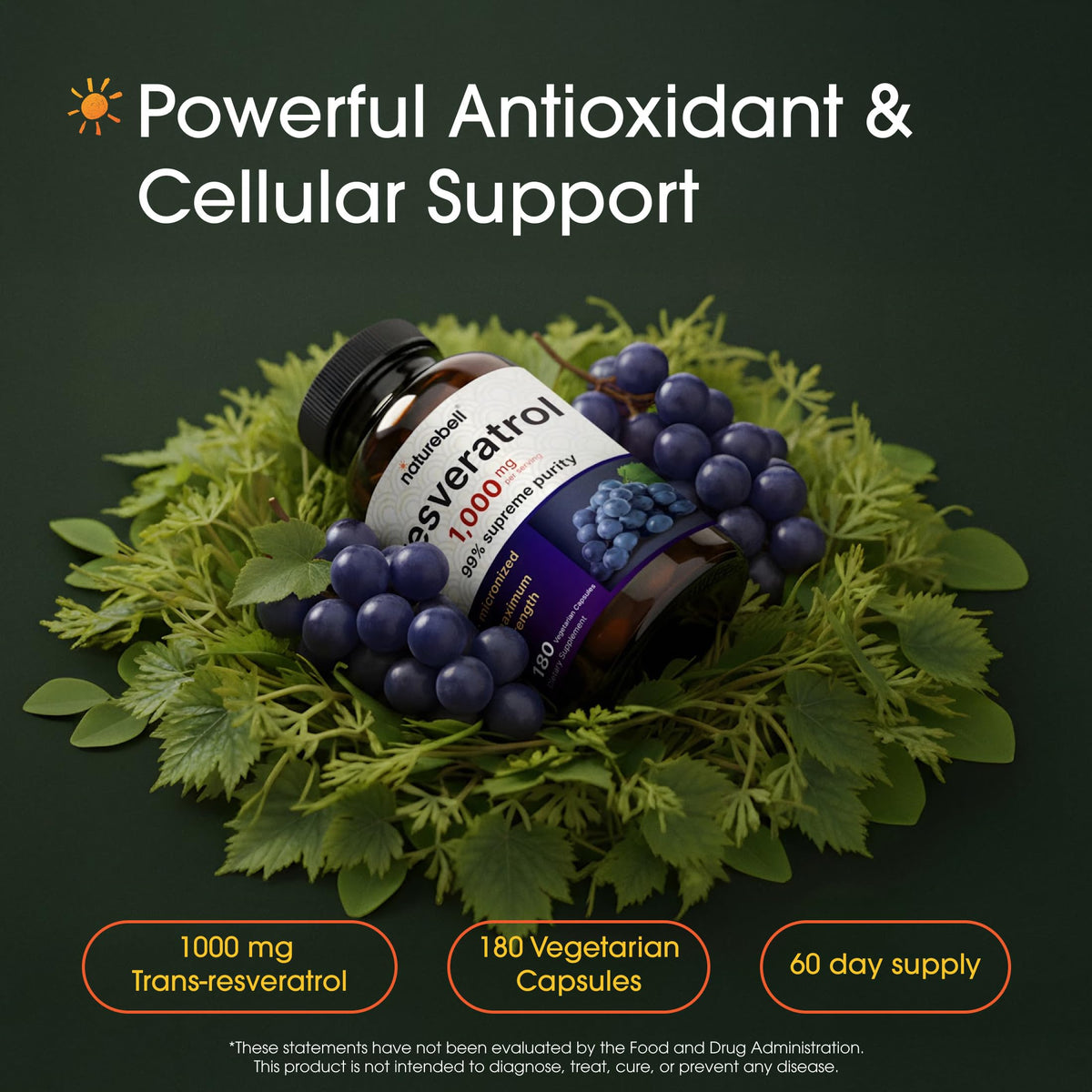Étiquette de la bouteille de NatureBell Resveratrol 1000mg