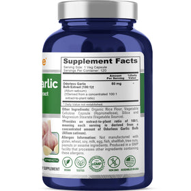 Étiquette de la bouteille de NusaPure Ail sans odeur 50 mg 120 gélules