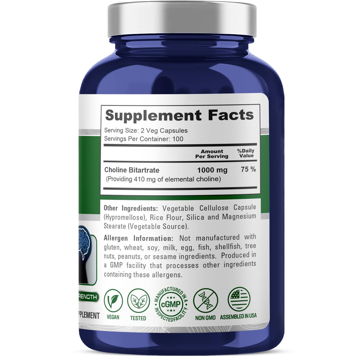 Étiquette de la bouteille de NusaPure Choline Bitartrate