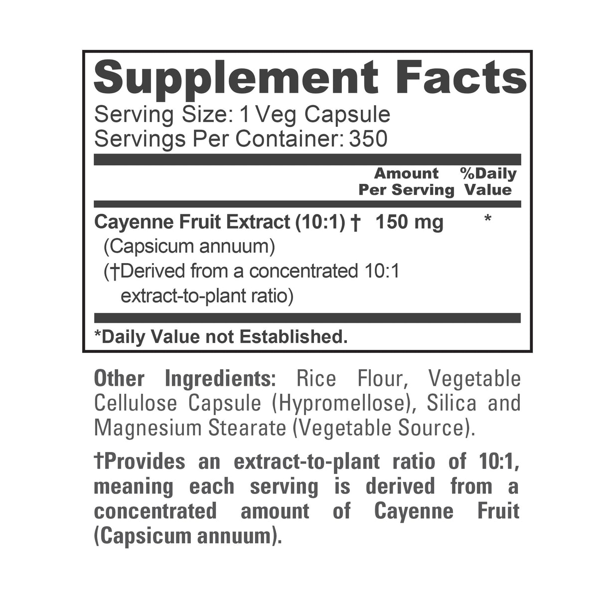 Étiquette de la bouteille de Piment de Cayenne NusaPure 350 capsules