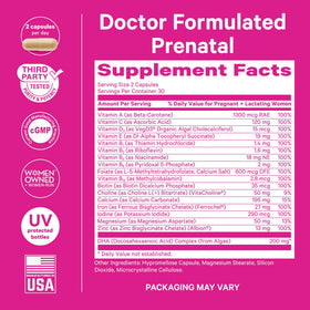 Étiquette de la bouteille de Pink Stork Total Prenatal + DHA
