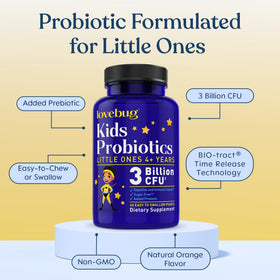Étiquette de la bouteille de probiotiques LOVEBUG pour enfants