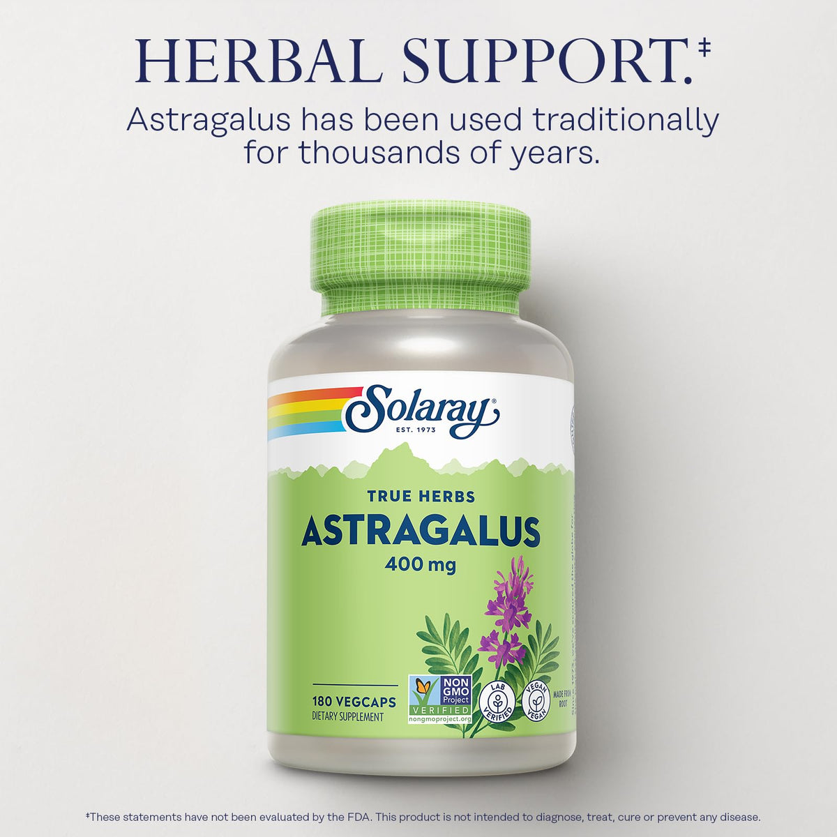 Étiquette de la bouteille de Racine d'Astragale SOLARAY 400mg