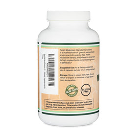Étiquette de la bouteille de Reishi 1 000mg 4:1 de Double Wood