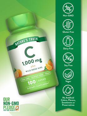 Étiquette de la bouteille de Vitamine C Nature's Truth 1000 mg