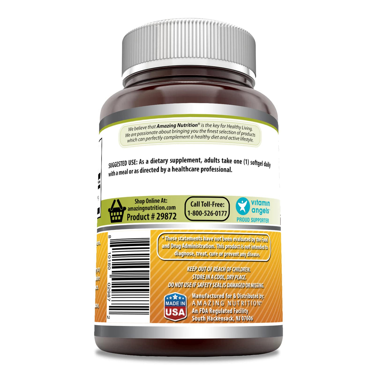 Étiquette de la bouteille de Vitamine D3 Amazing Nutrition, informations nutritionnelles