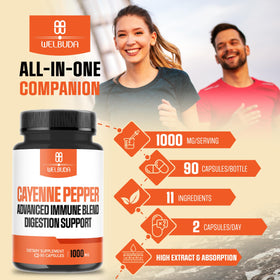 Étiquette de la bouteille de WELBUDA capsules de poivre de cayenne
