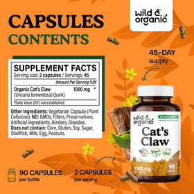 Étiquette de la bouteille de Wild & Organic Griffe du Chat 1000 mg