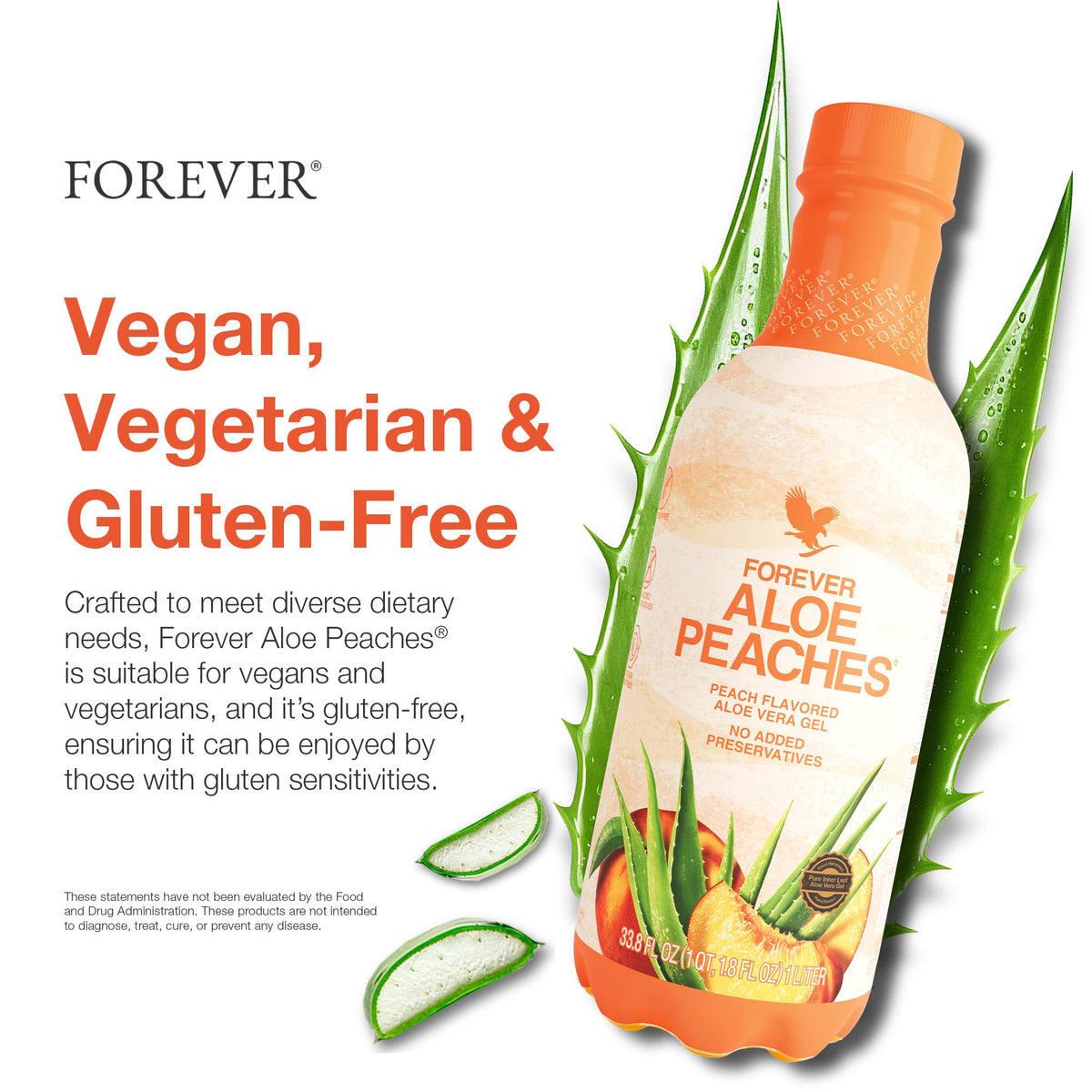 Étiquette de la bouteille Forever Living Aloe Peaches 1L