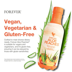 Étiquette de la bouteille Forever Living Aloe Peaches 1L