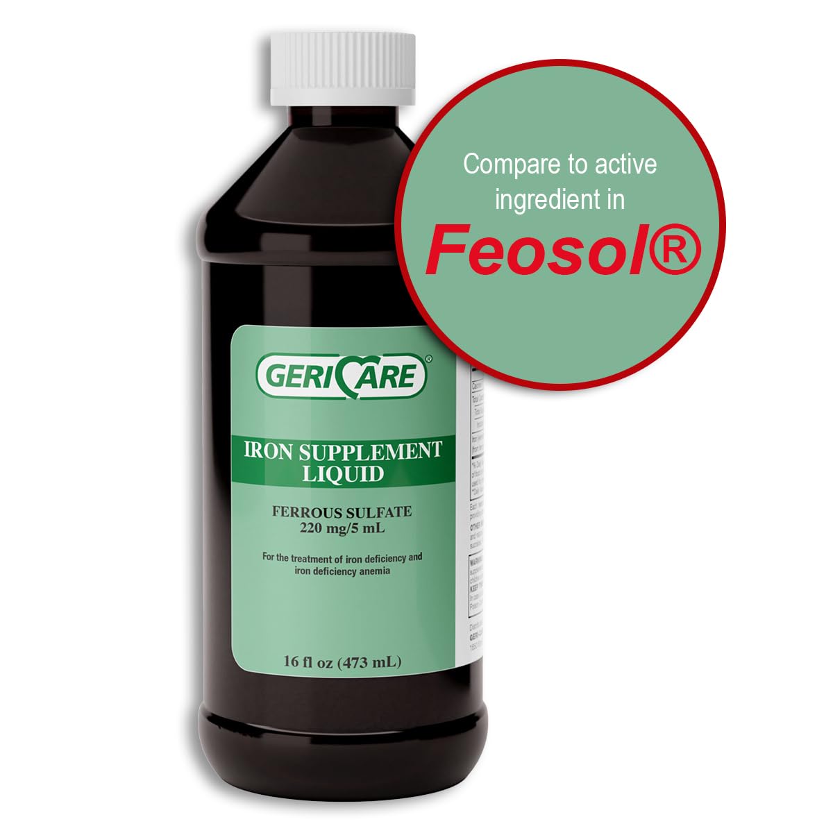 Étiquette de la bouteille GeriCare Fer Liquide 220mg