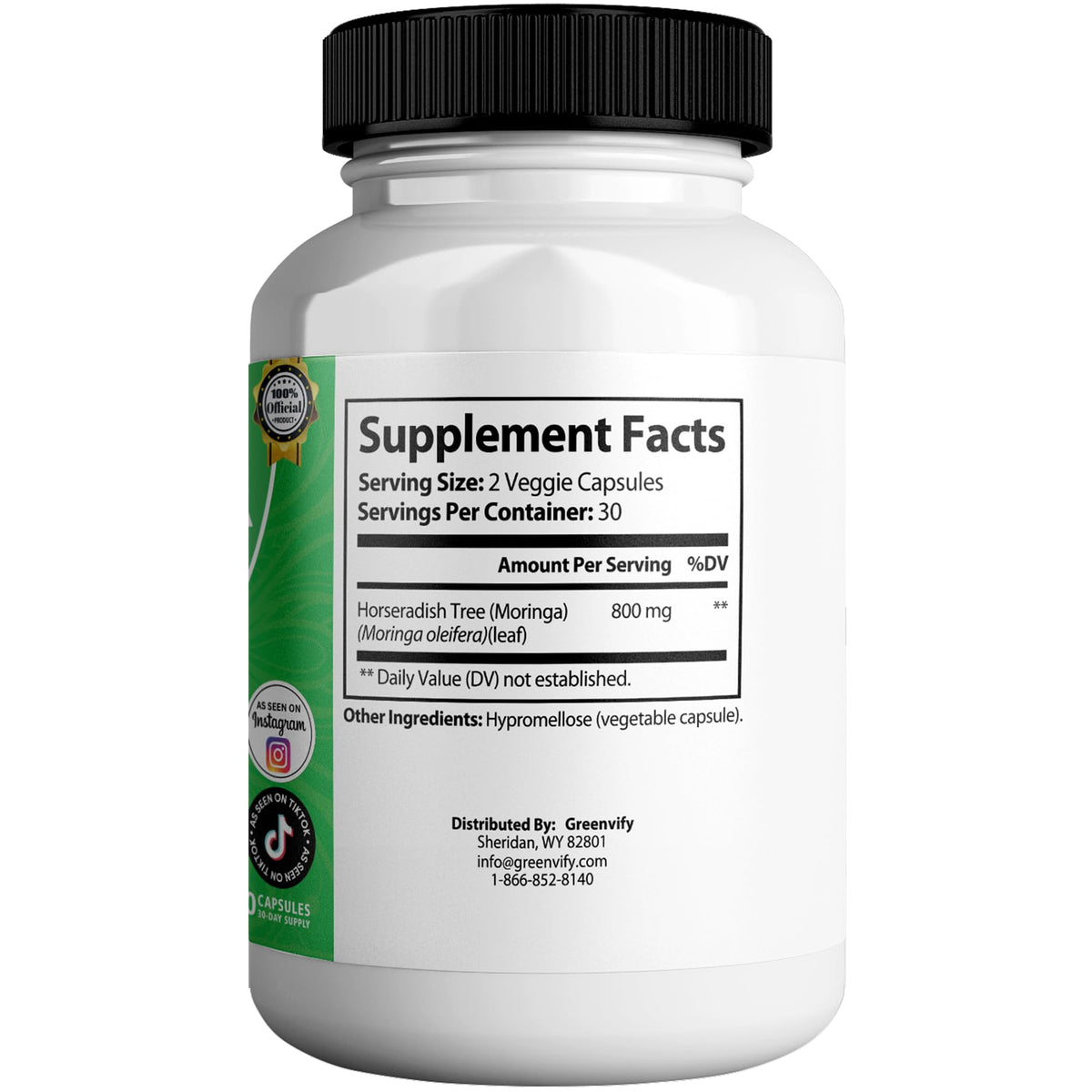 Étiquette de la bouteille GRENVIFY Robellerina Moringa Pure Max avec ingrédients