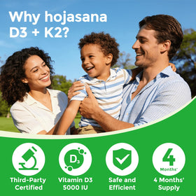 Étiquette de la bouteille HojaSana Vitamine D3 K2 5000UI