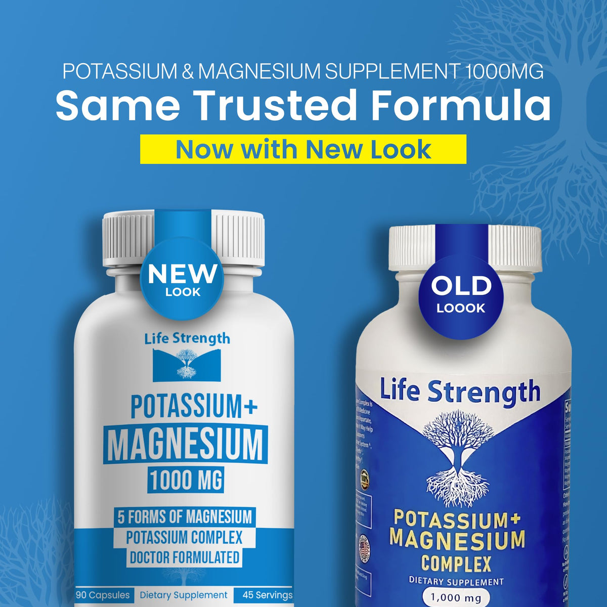 Étiquette de la bouteille LifeStrength Potassium Magnésium 1000mg