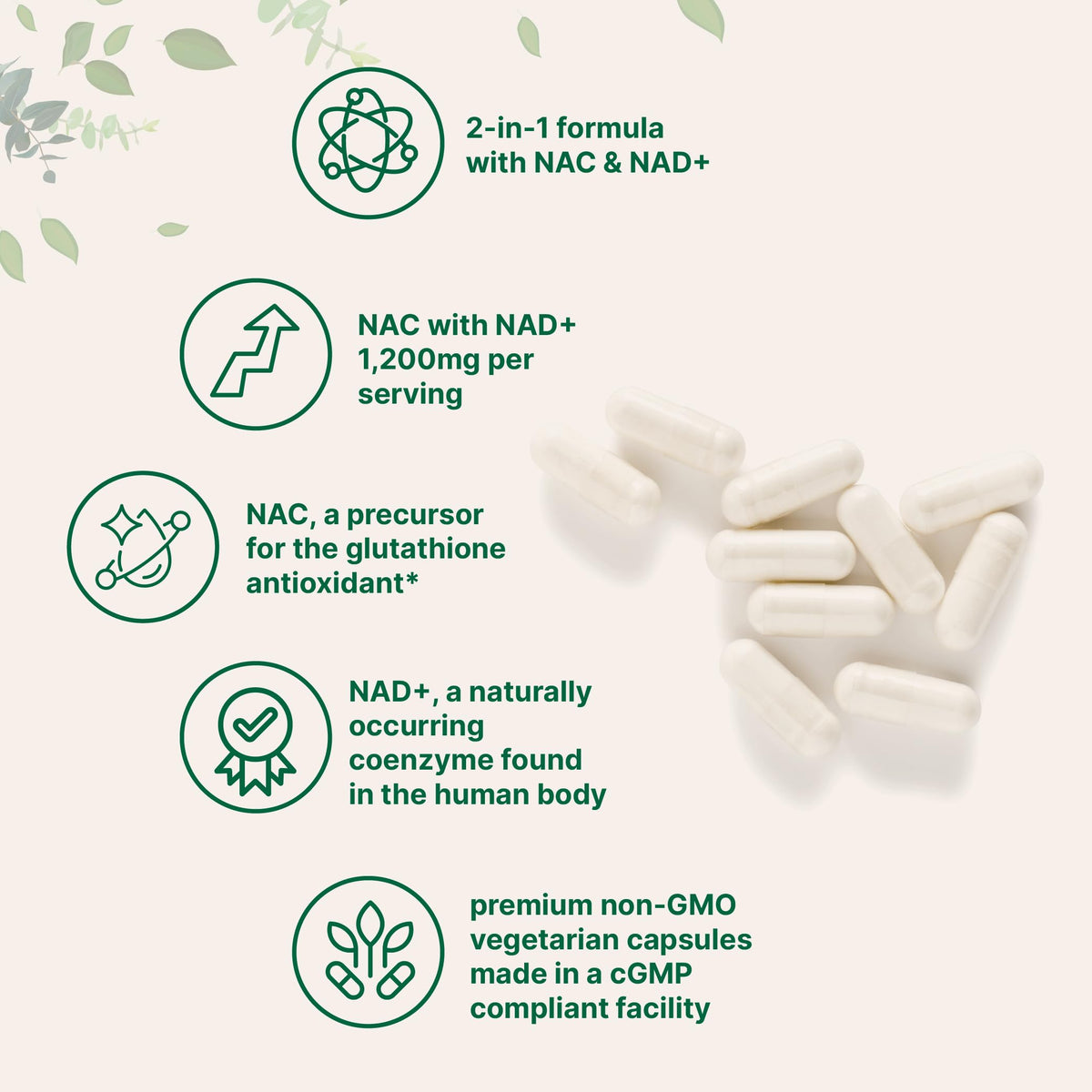 Étiquette de la bouteille Micro Ingredients NAC avec NAD+
