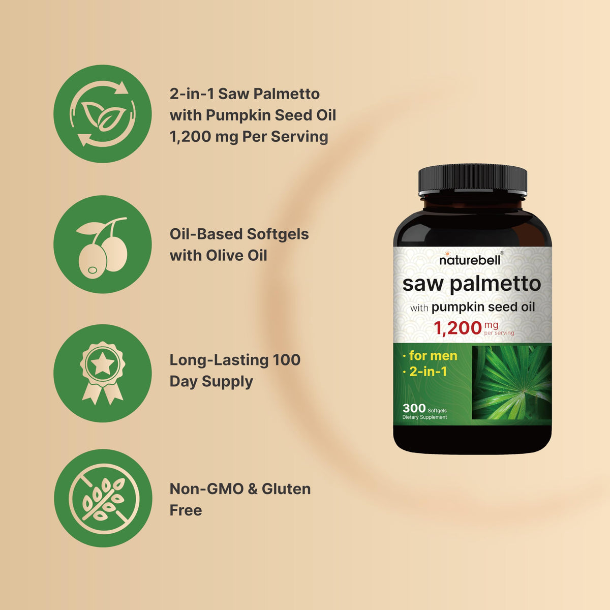 Étiquette de la bouteille NatureBell Saw Palmetto 1200mg