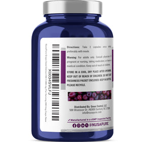 Étiquette de la bouteille NusaPure avec dosage de 800 mg