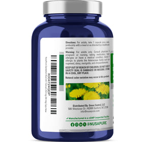 Étiquette de la bouteille NusaPure Racine de Pissenlit 250mg