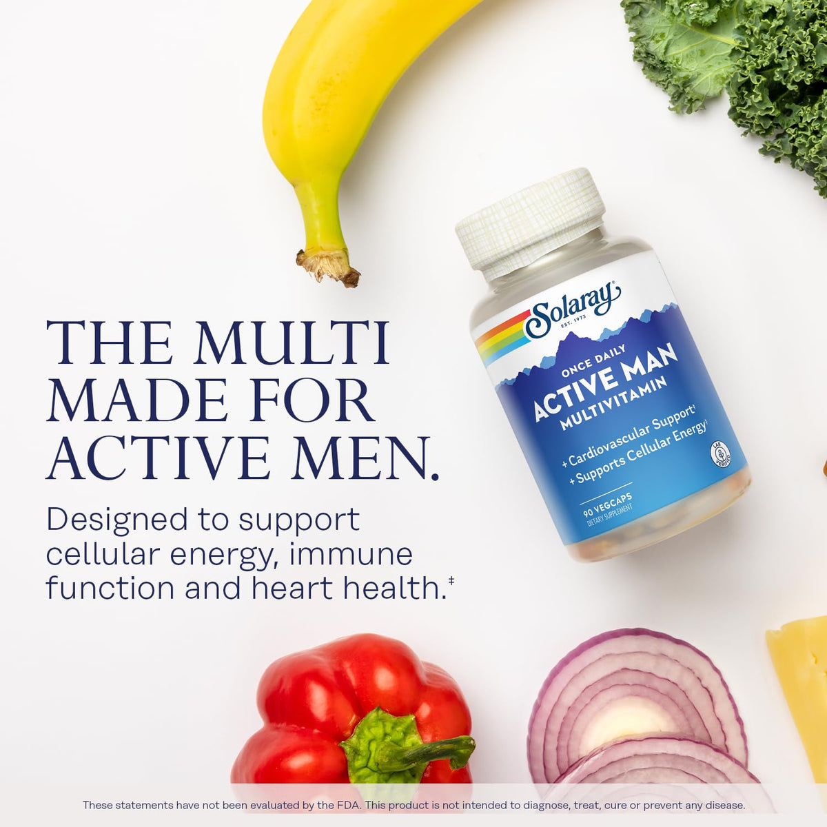 Étiquette de la bouteille SOLARAY Multivitamine Homme Actif 90 VegCaps
