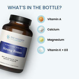 Étiquette de la bouteille Strong Bones avec ingrédients