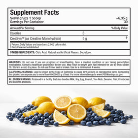Étiquette de la créatine monohydrate ALLMAX avec ingrédients et dosage