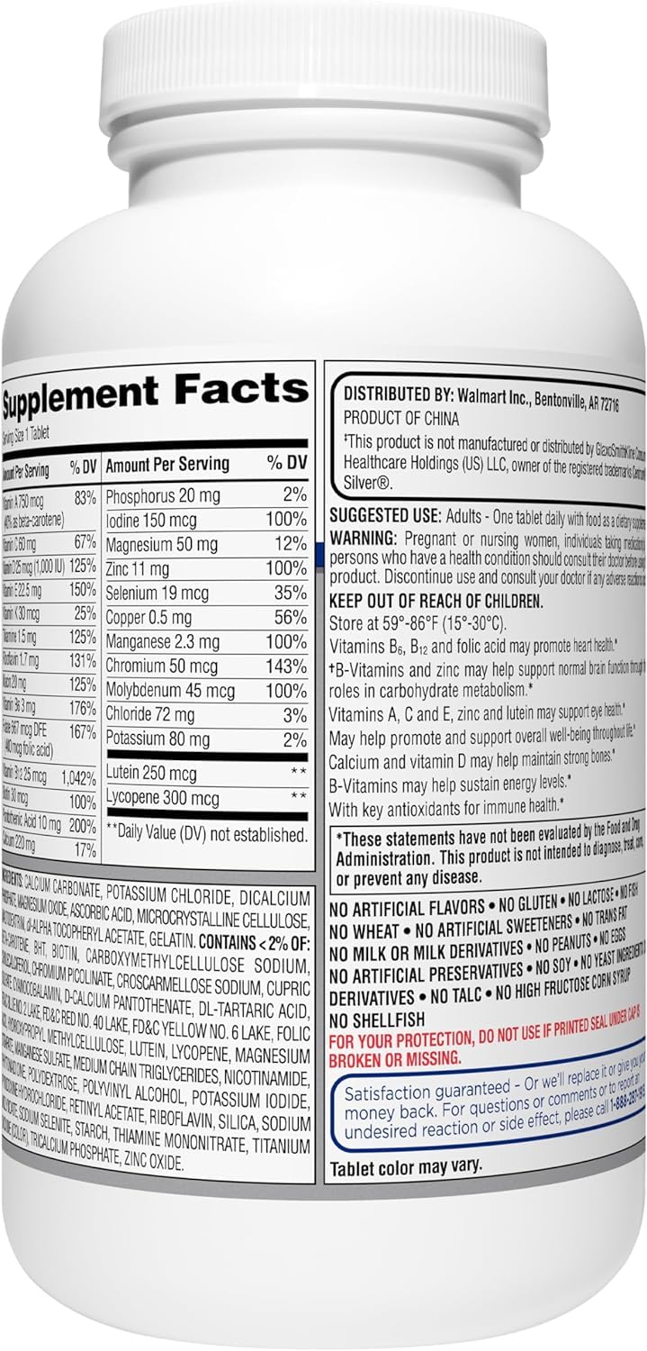 Étiquette de la multivitamine complète Generic 50+