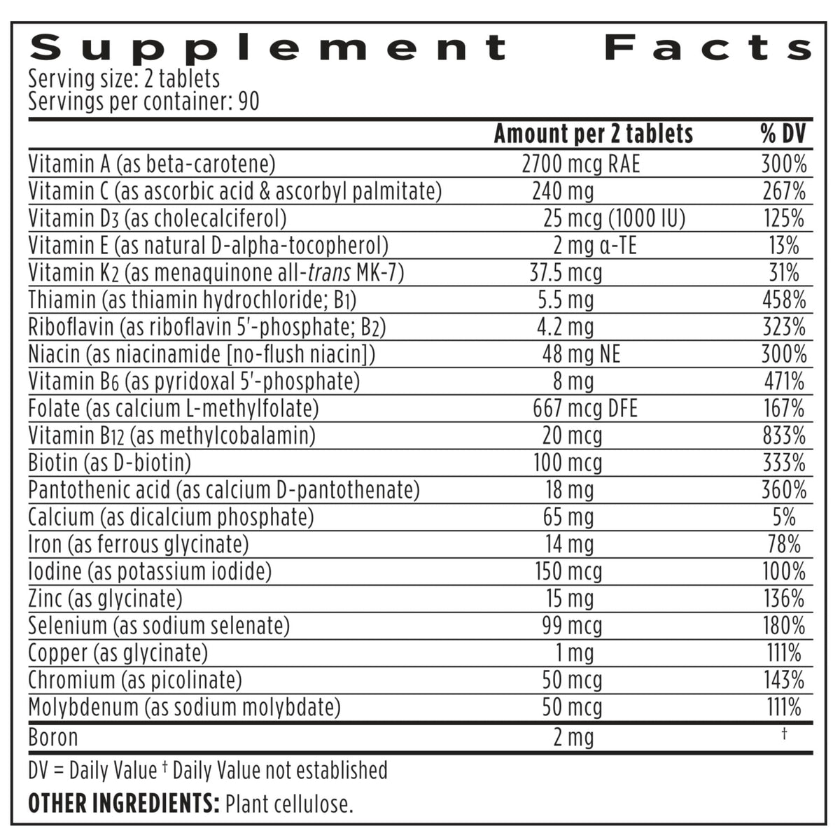 Étiquette de la multivitamine Igennus Methylée Haute Potence