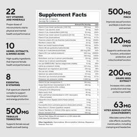 Étiquette de la multivitamine Triumph LEGION avec ingrédients