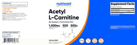 Étiquette de la poudre d'acétyl L-carnitine Nutricost