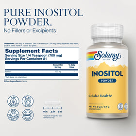 Étiquette de la poudre d'inositol pure SOLARAY 91g avec dosage