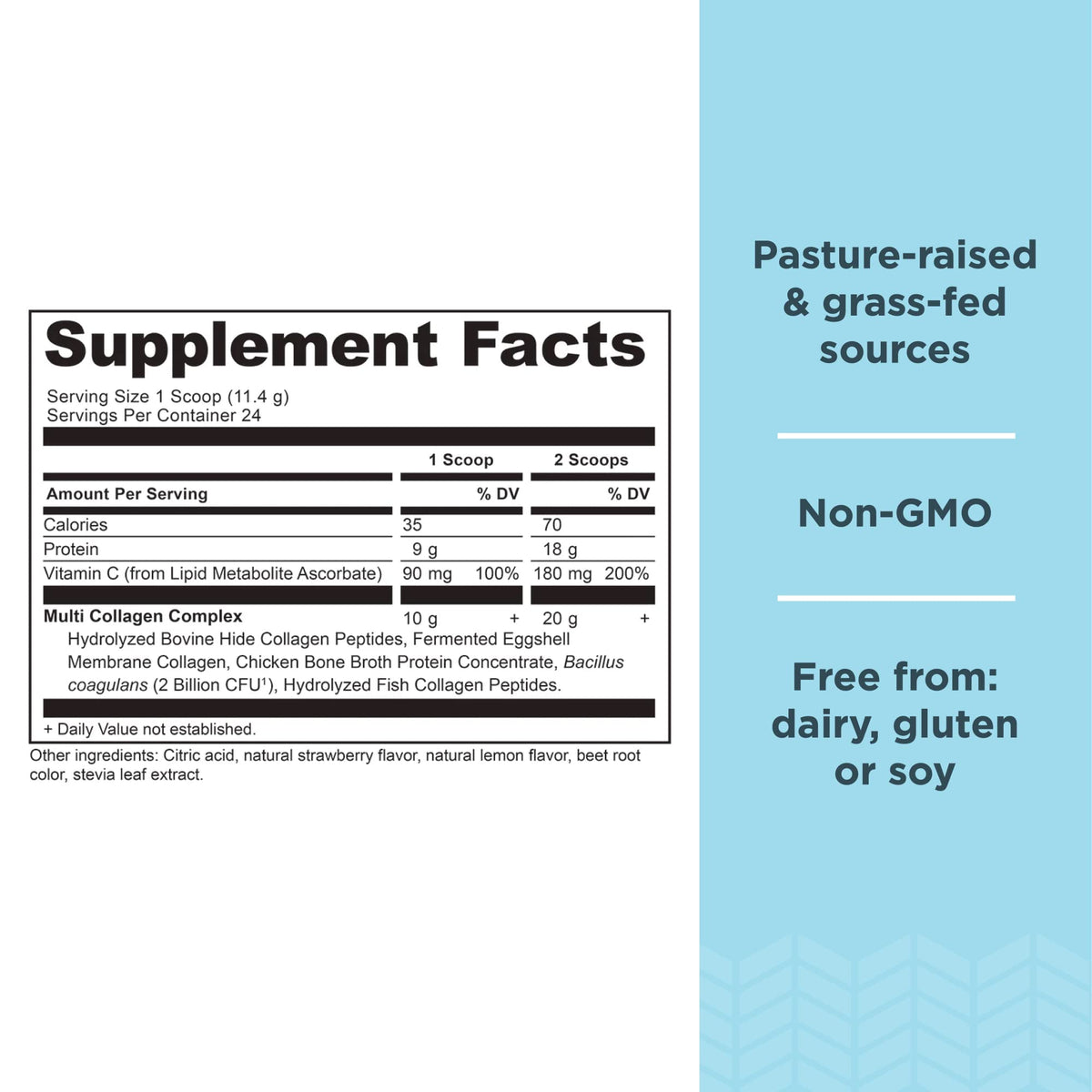 Étiquette de la poudre de collagène Ancient Nutrition avec ingrédients