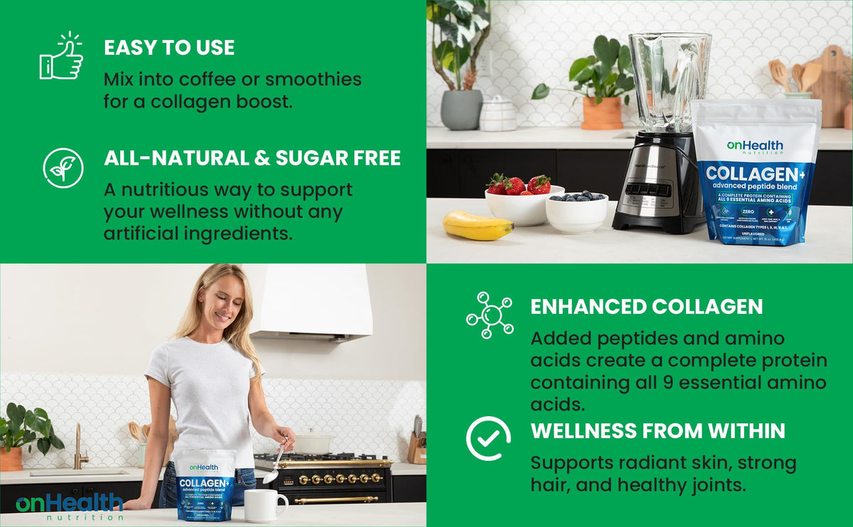 Étiquette de la poudre de collagène onHealth Nutrition avec ingrédients
