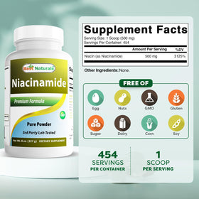 Étiquette de la poudre de Niacinamide Best Naturals 272g