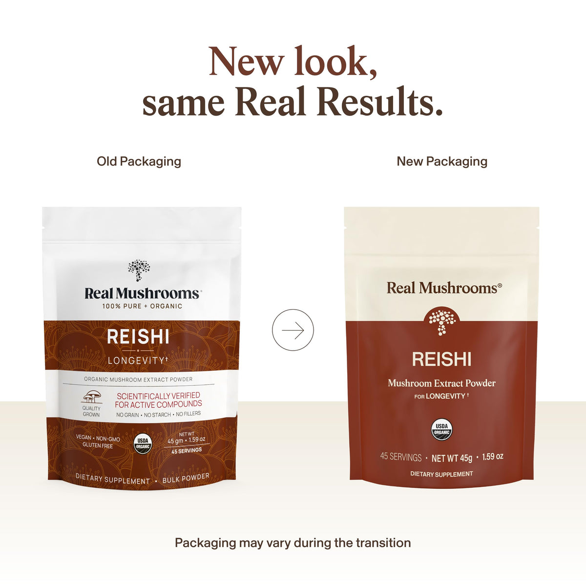 Étiquette de la poudre de Reishi bio avec ingrédients