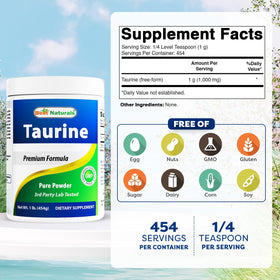 Étiquette de la poudre de taurine Best Naturals 1000mg