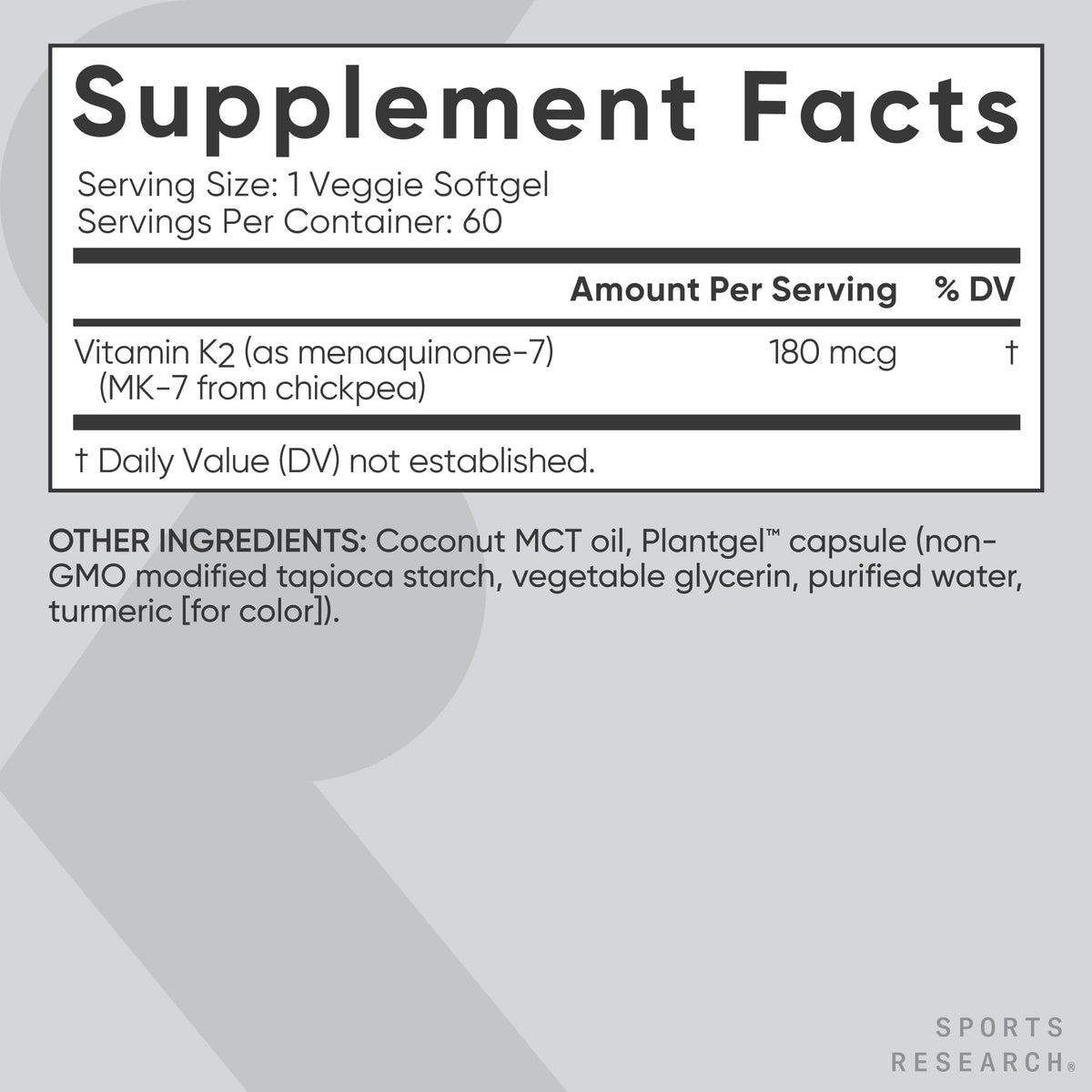Étiquette de la Vitamine K2 MK-7 Sports Research
