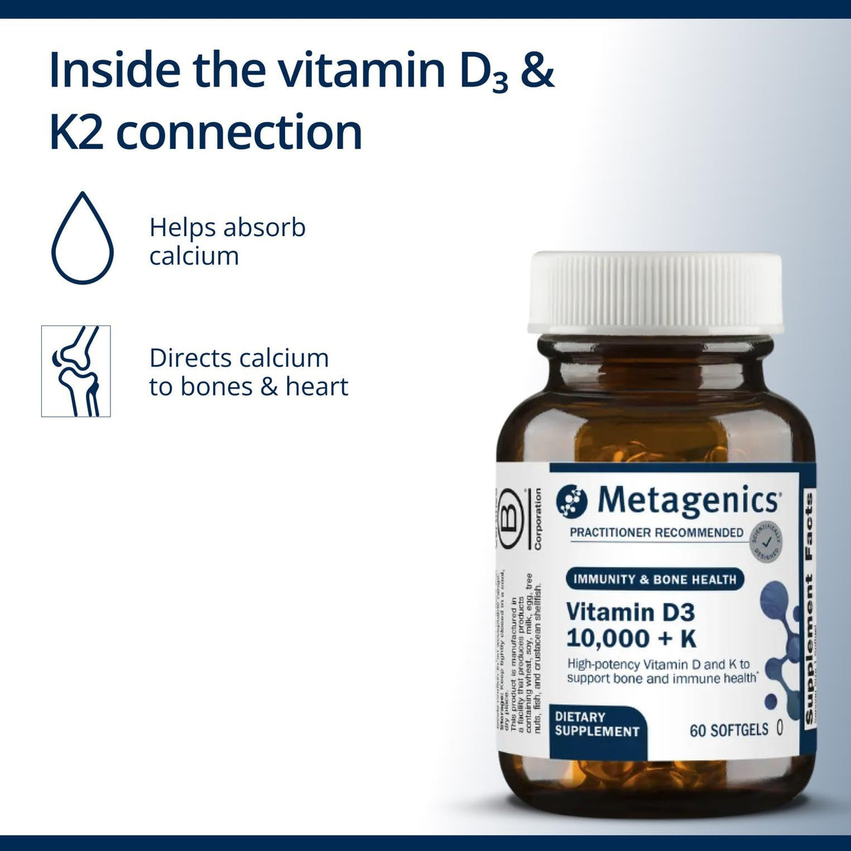 Étiquette de Metagenics Vitamine D3 et K2 10 000 UI