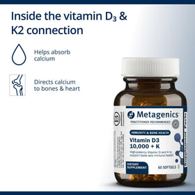 Étiquette de Metagenics Vitamine D3 et K2 10 000 UI