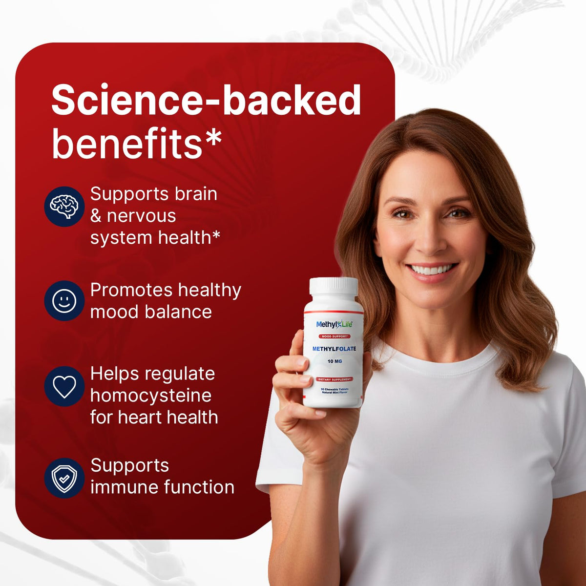 Étiquette de Methyl-Life L-Méthylfolate 10 mg montrant les ingrédients