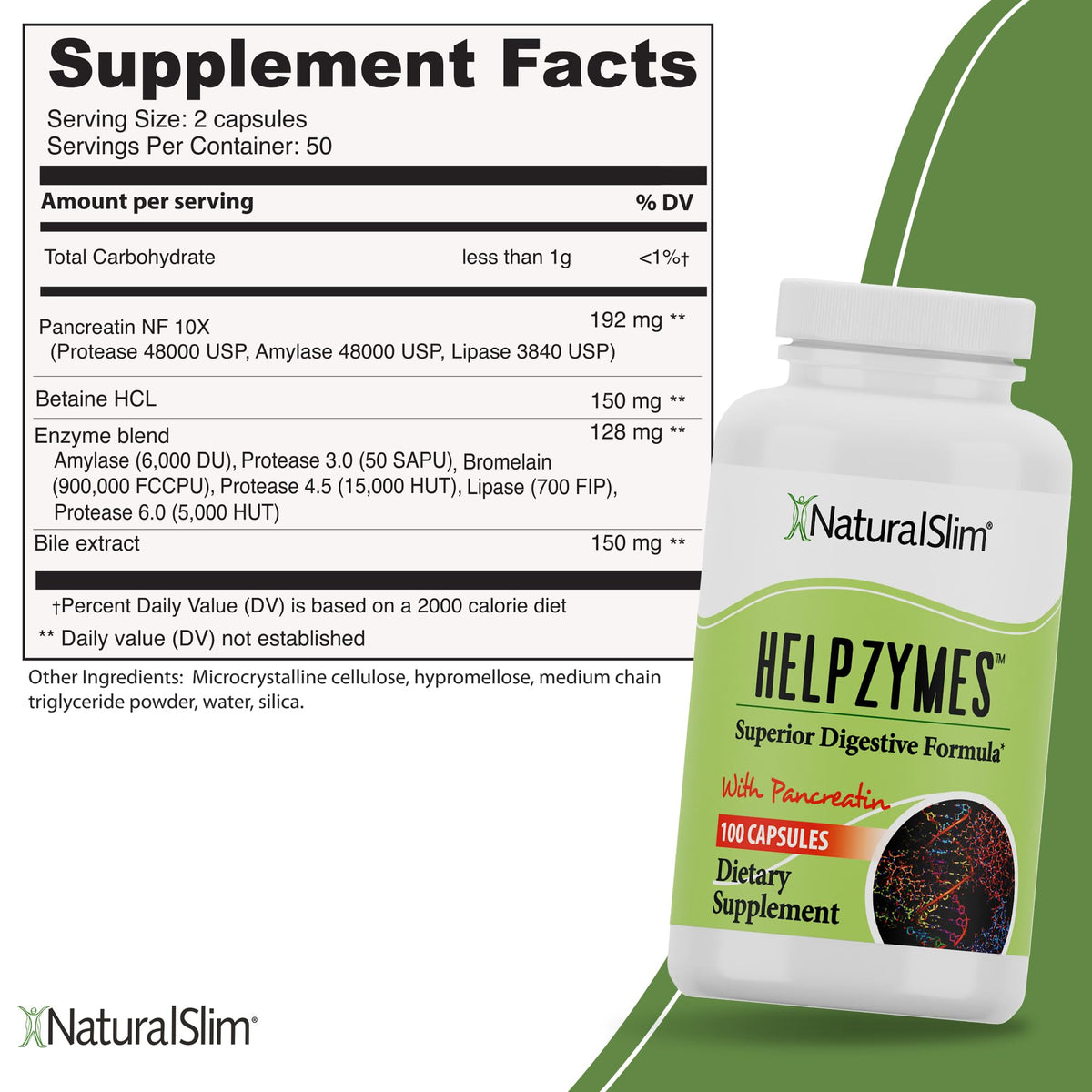 Étiquette de NaturalSlim Helpzymes avec ingrédients listés