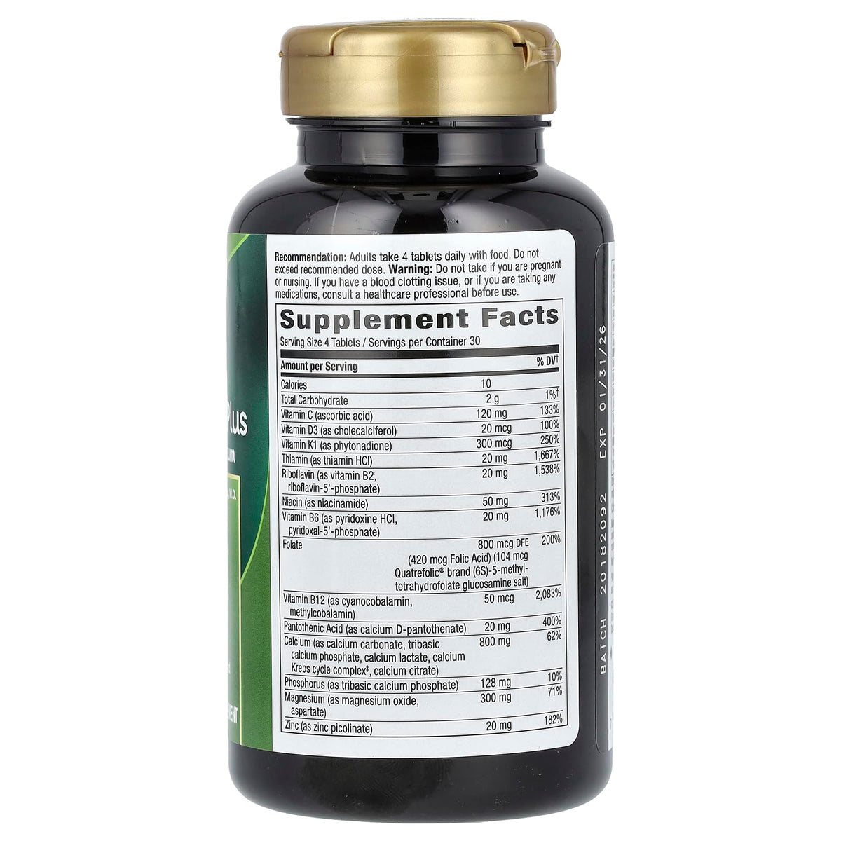 Étiquette de Nature's Way OsteoPrime Plus avec informations nutritionnelles