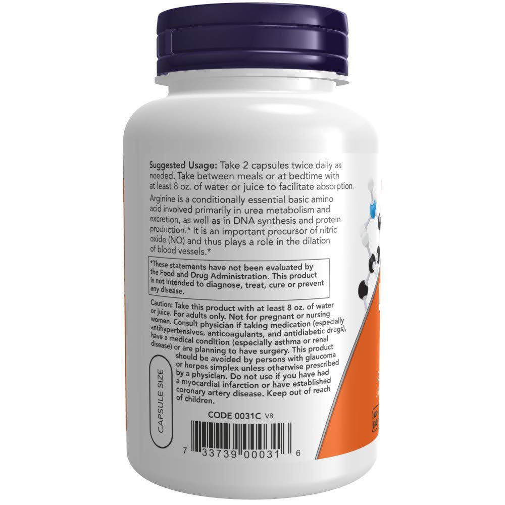 Étiquette de NOW Foods L-Arginine 500 mg 250 Caps