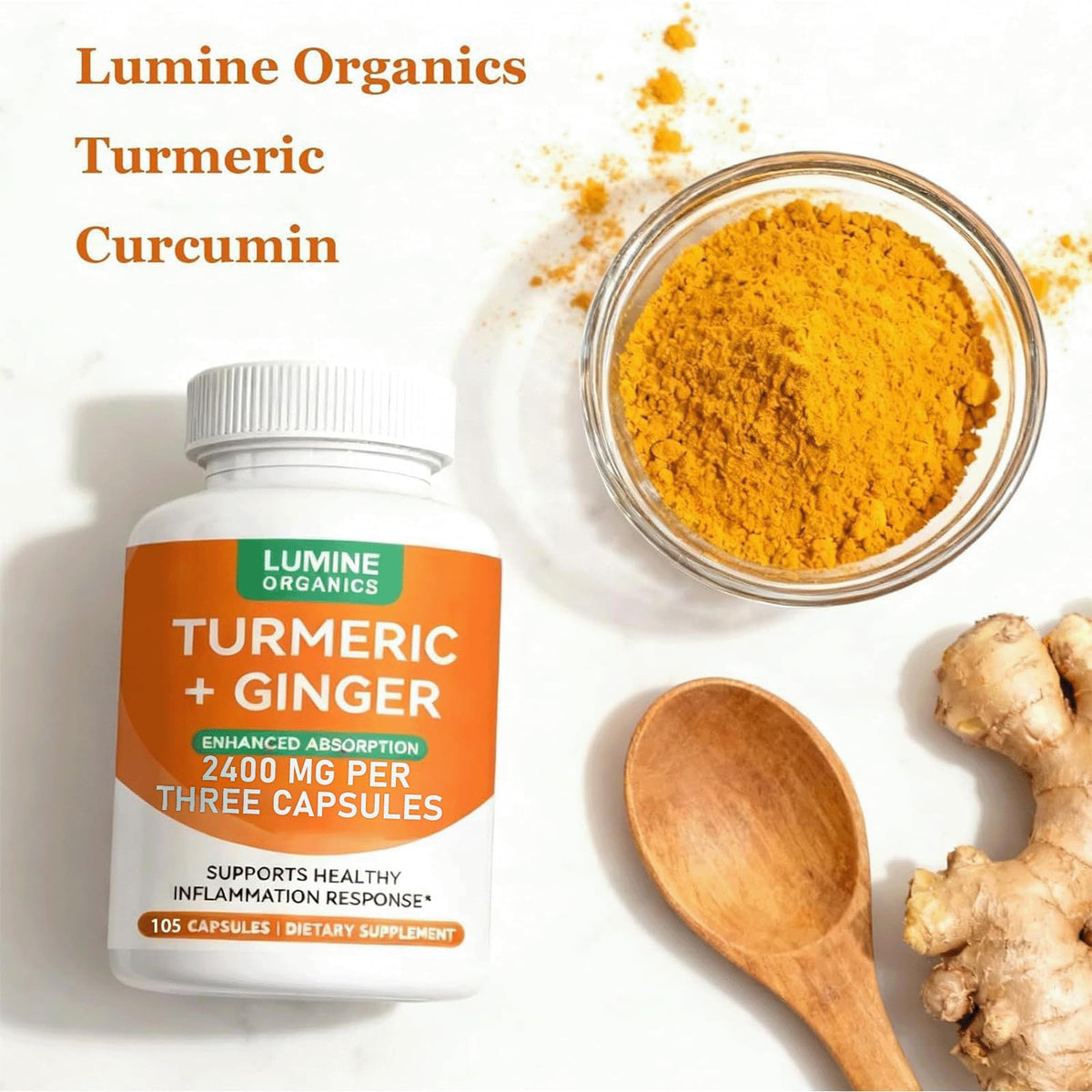 Étiquette de produit Lumine Organic Curcuma Curcumin 2400mg