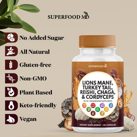 Étiquette de produit Superfood MD Champignon Lion 120 capsules